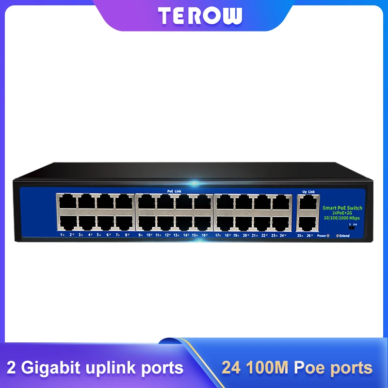 Gigaibit коммутатор TEROW POE 52 в VLAN 24 порта 100 Мбит/с + 2 RJ45 1000 IEEE 802 3 Af/at стандартная сеть