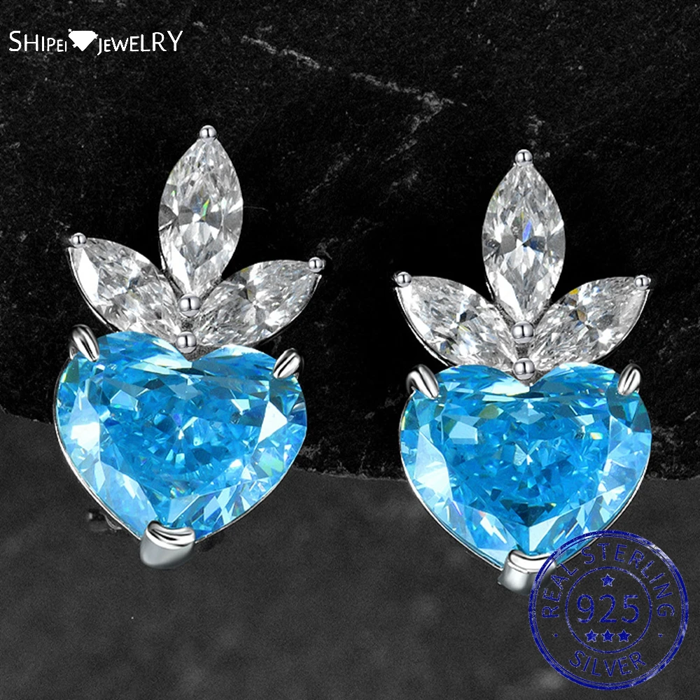 

Shipei 925 Sterling Silver Heart 10 CT Created Moissanite Gemstone Wedding Engagement No Pierced Ear Clip Earrings Fine Jewelry