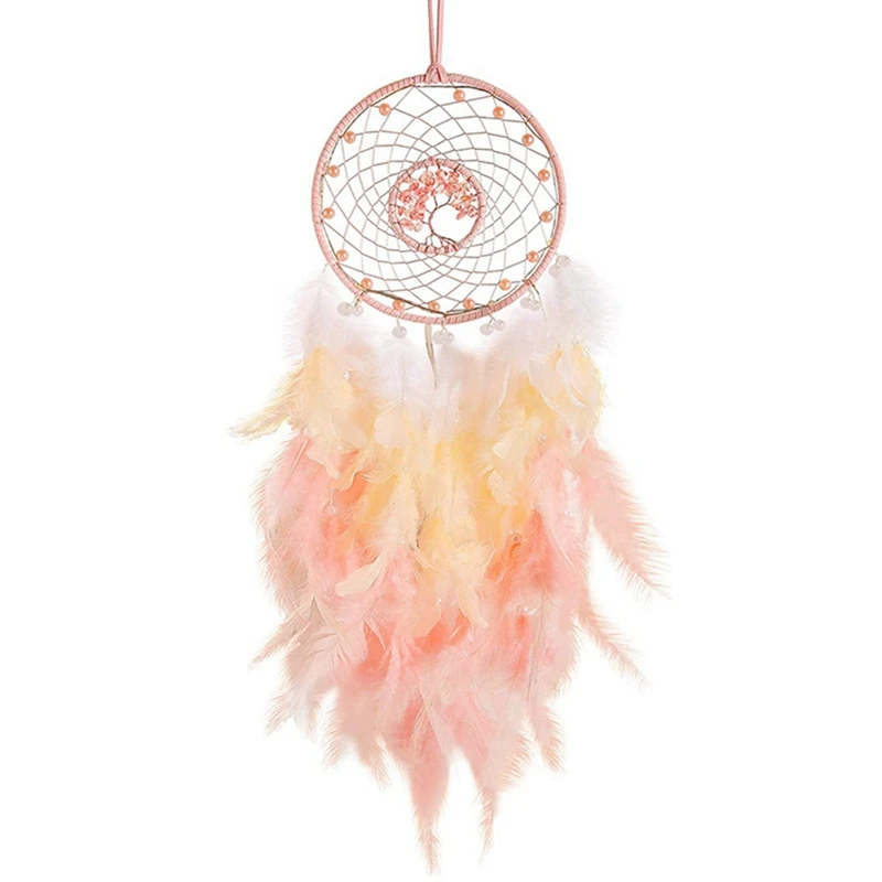 

Dream Catcher Hanging Ornament Decor Pink Feather Healing Crystals Dreamcatchers