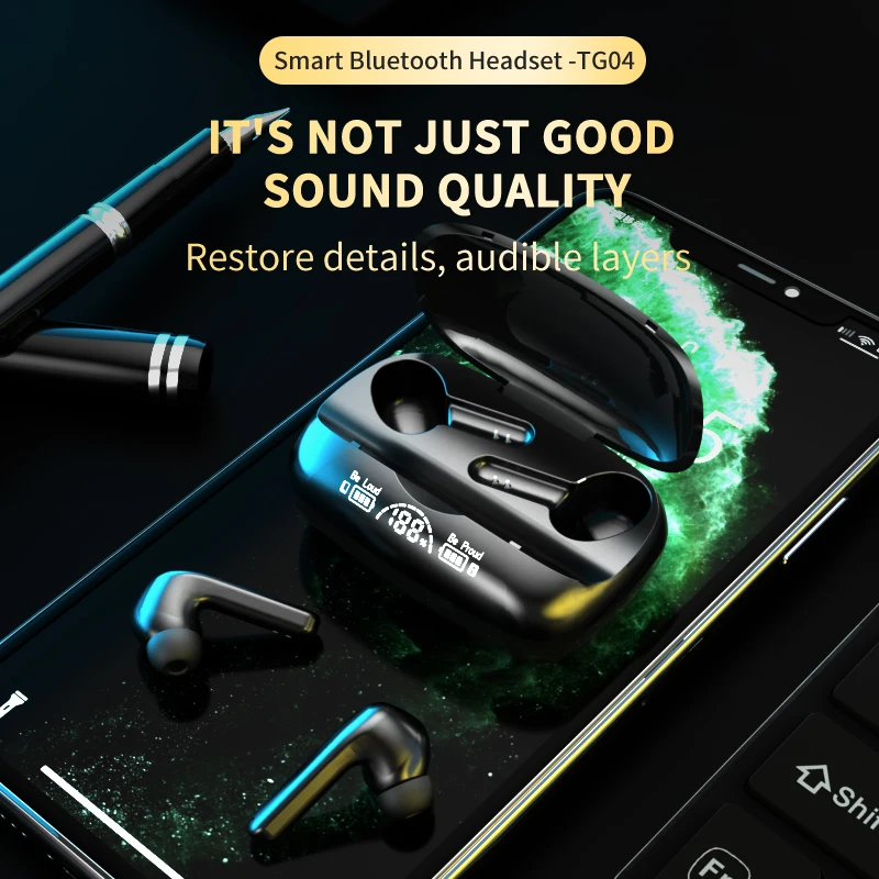 

TG04 TWS Wireless Earphones Bluetooth Headphones V5.2 Mini Fone Earbuds with Charging Box Sports Headset for Smart Phones Lenovo