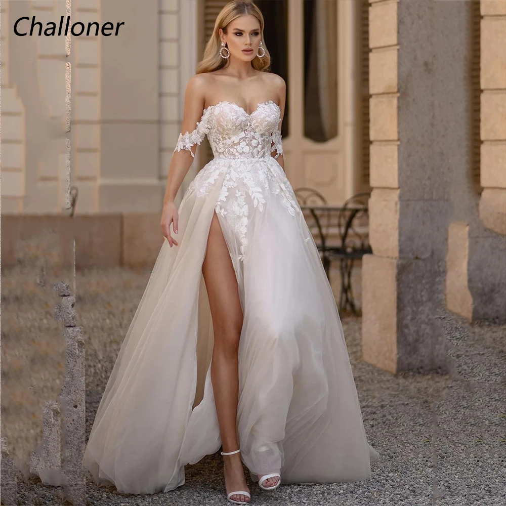 

Challoner Elegant A-Line Wedding Dress Sweetheart Off Shoulder Lace Appliques Backless Bridal Gown Floor Length Vestido De Novia