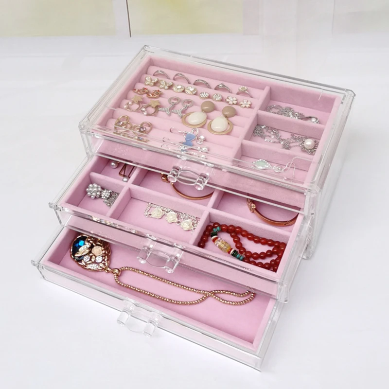 

Cosmetic Storage Boxes Necklace Finishing Box Earrings Ring Display Shelf Flannel Tray Storage Box Organizer