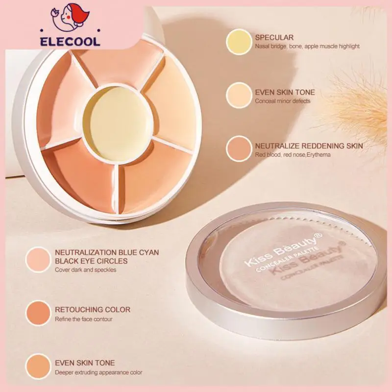 

6 Color Concealer Moisturizing Repairing Foundation Cream Full Coverage Acne Marks Spots Natural Brighten Makeup Concealer Disc