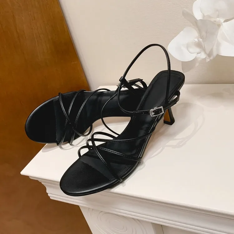 Сандалии женские кожаные с открытым носком босоножки перекрестными лямками