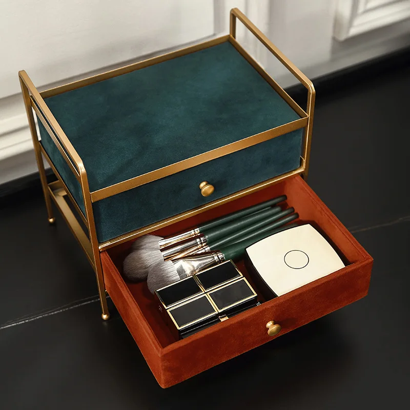 Casegrace Jewelry Box with Metal Rack Holder Double Layer Drawer Organizer Desktop Jewelry Display Storage Boxes Jewellery Tray