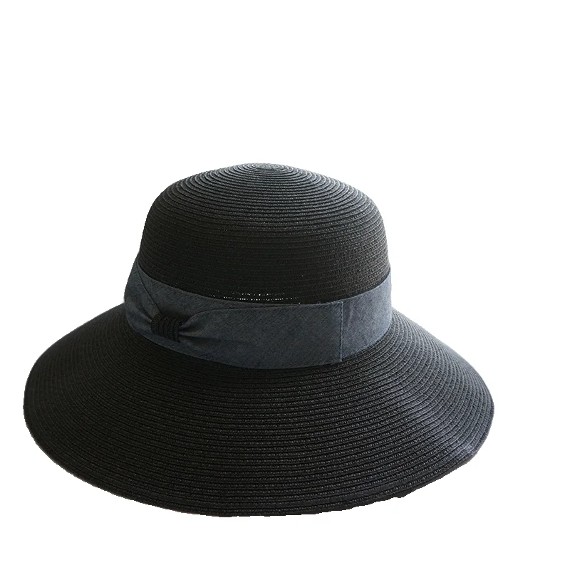 Шляпа Женская плетеная с УФ-защитой Пляжная Панама от солнца широкими полями для
