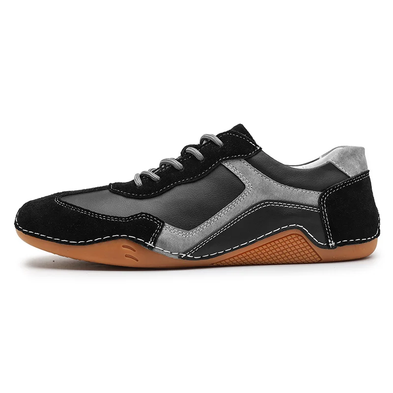 HIKEUP Fashion Leather Shoes Men Comfortable Anti-Slip Wear-Resistant Casual Sports Shoes Training Sneakers Trekking Sneakers