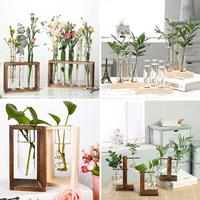wooden hydroponic plant vases vintage flower vase pot transparent vase wooden frame glass vase tabletop plants home bonsai decor