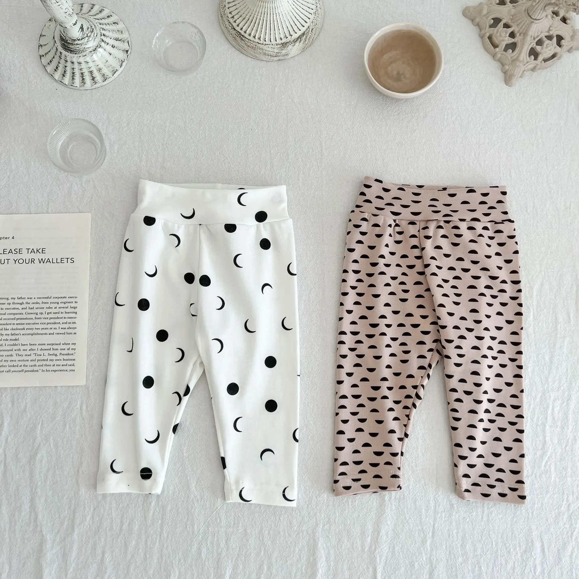 

0-3y Baby Unisex Casual Pants Girl Simple Moon Print Thin Trousers Infant Comfortable Mid Waist Cotton Homewear Pants