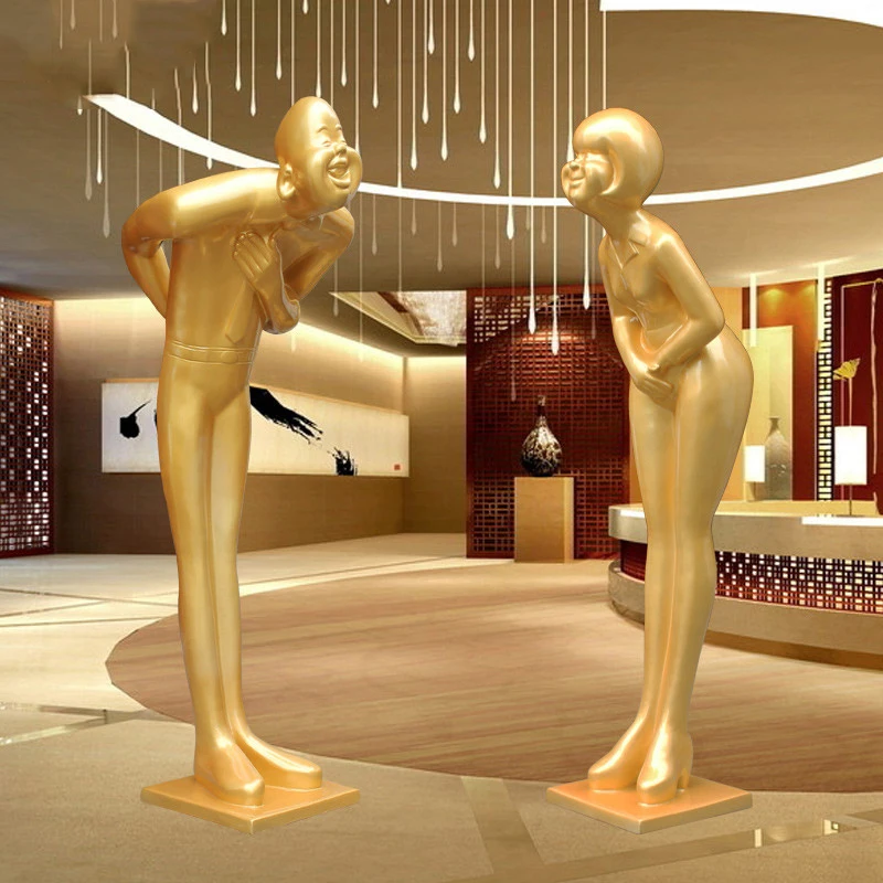 

zq Simple Lucky Welcome Sculpture Bending down Bow Salute FRP People Restaurant Hotel KTV Decoration Ornaments