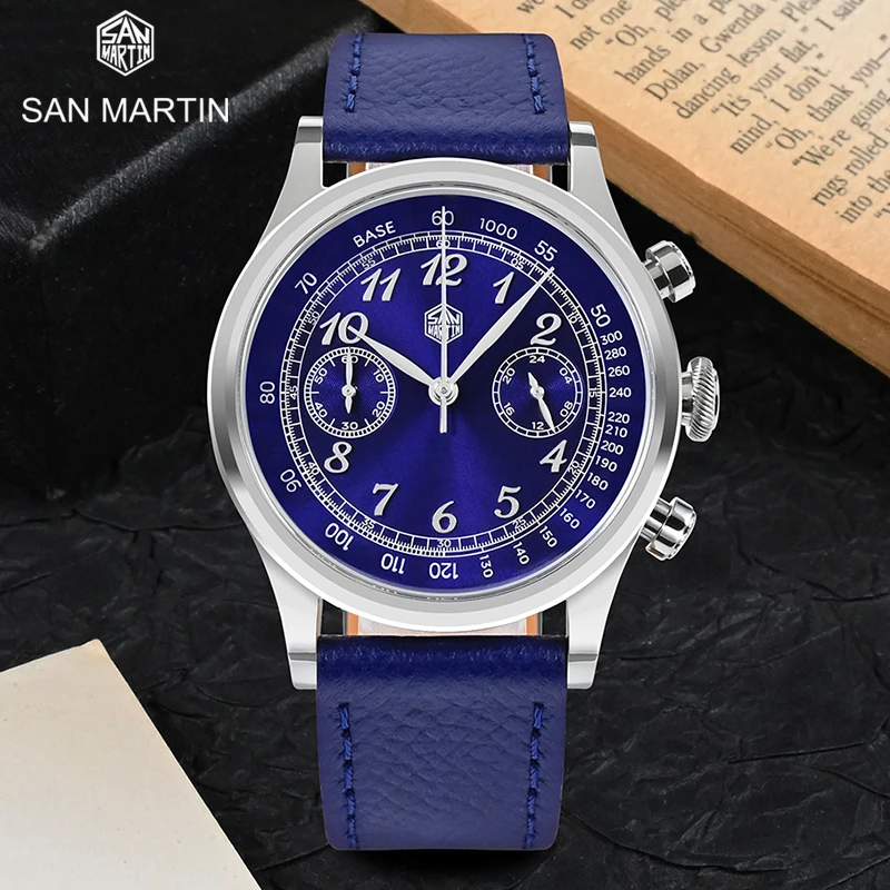 

San Martin 38mm VK64 Quartz Watch Men Women Dress Vintage Chronograph Wrist Watches Arabic numeral 5Bar Sapphire SN0101JS-1