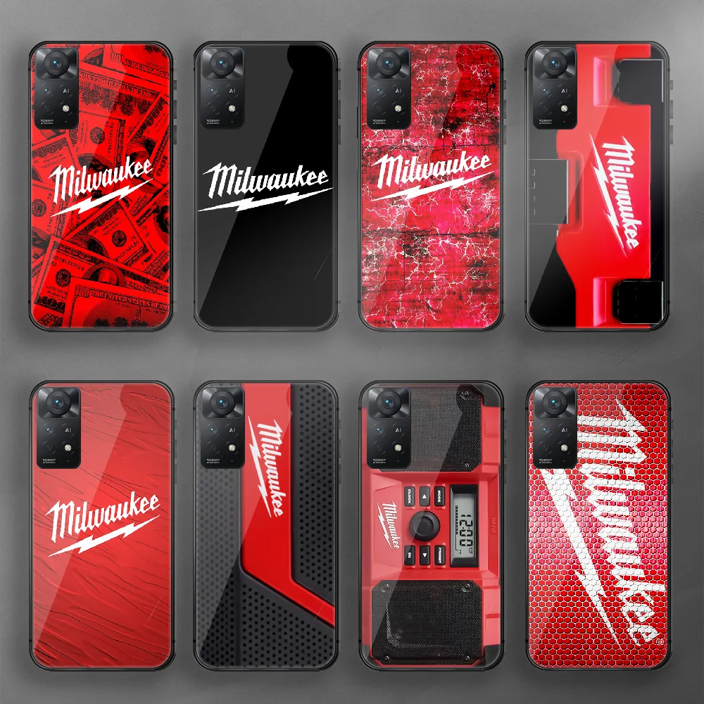 

Milwaukees Red Logo Tool Tempered Glass Phone Case Cover For Xiaomi Redmi Note 7 8 9 10 11 12 S Pro Plus 5G 9C 10C