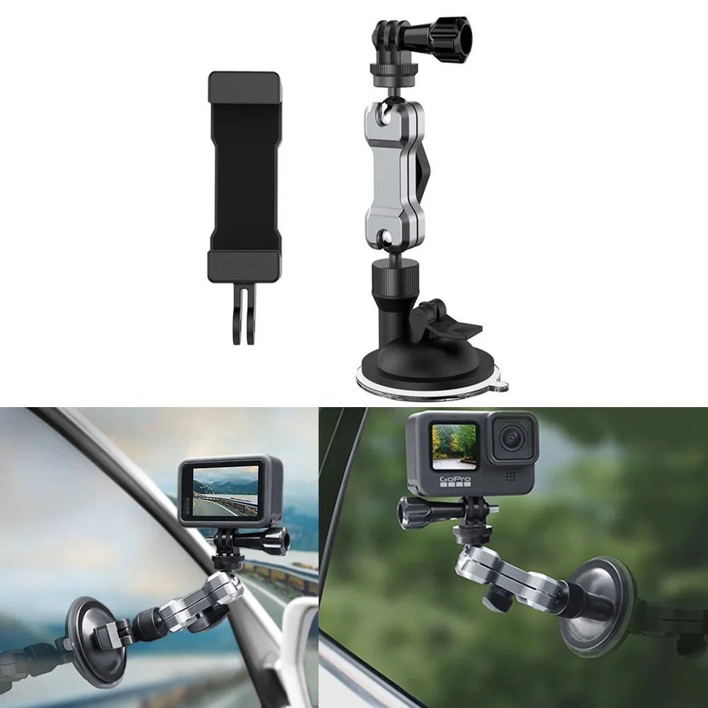 

Universal Aluminum Alloy Car Sucker Mount Adjustable Phone Holder for Pocket 2/GoPro 10 Insta360 One X2 Action Camera Accessory