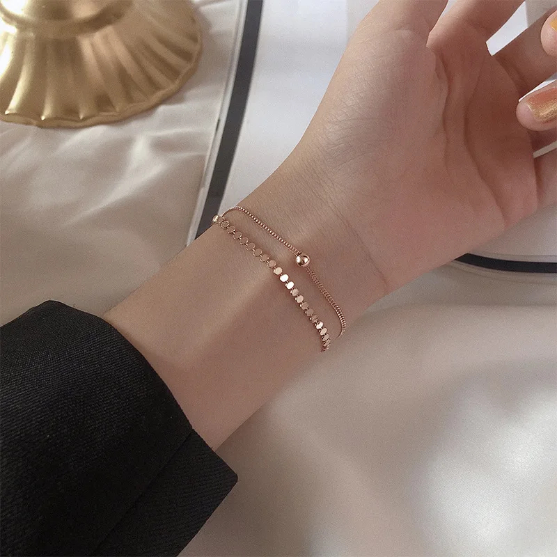 

Temperament Small Bracelet Personality Sterling Silver Jewelry Double Layer Small Beads Bracelet for Women Wedding Party Gift