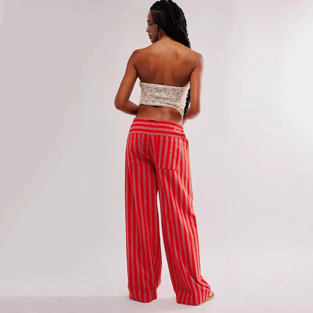 Брюки женские с вертикальными полосками и широкими штанинами уличная одежда