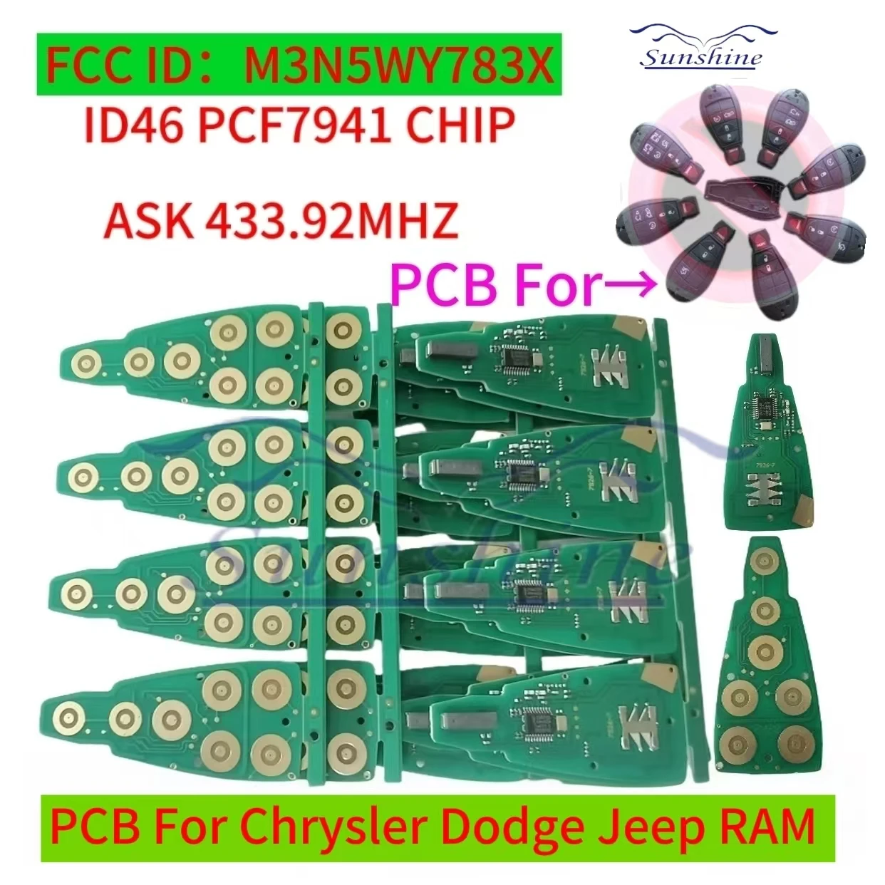 Фото Sunshine PCB 433 МГц 7941 Дистанционный автомобильный брелок M3N5WY783X для Chrysler Town & Country Jeep Grand Cherokee Dodge Caravan Journey №1