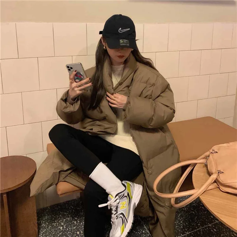 

Winter Womens Coat Jacket Cotton-Padded Jacket Women Parka Long Sleeve Solid Color Warm Loose Long Puffer Jackets Parkas Coat