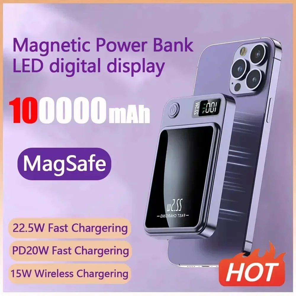 100000 mAh Macsafe Magnetic Power Bank 22 5 Вт Супер быстрая зарядка Портативная батарея для Iphone Xiaomi