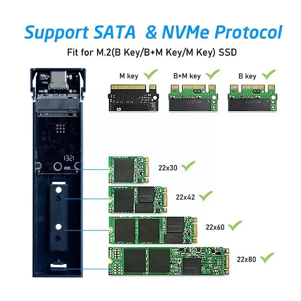 

M2 Ssd Nvme Enclosure M.2 To Usb Type C 3.1 Ssd Adapter For Dual Nvme Pcie Ngff Sata M/b 2230/2242/2260/2280 J3a5