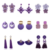 purple color dangle earrings for women bottle pendants c shaped drop earrings flower butterfly earrings party gifts wholesale
