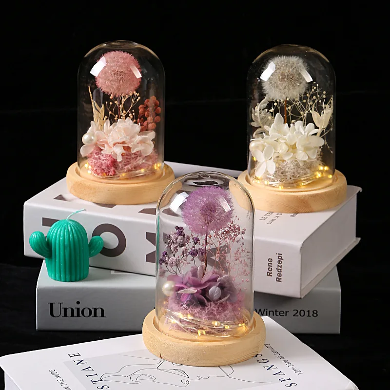 

Сушеный Одуванчик, цветок в стеклянном куполе, Вечные консервированные цветы, подарок для подруги, жены, День Святого Валентина, настольное украшение для дома