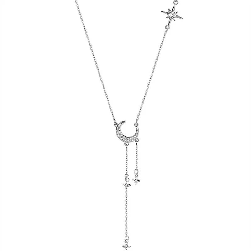 Женская цепочка с подвеской в виде звезды и Луны цирконом