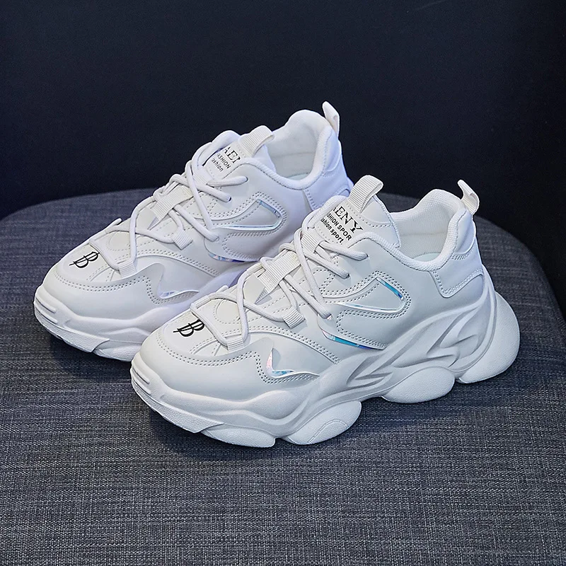 

2023 Spring New Women Chunky Sneakers Fashion Leather Casual Sport Platform Shoes Girl Height Increasing Athletic Shoes