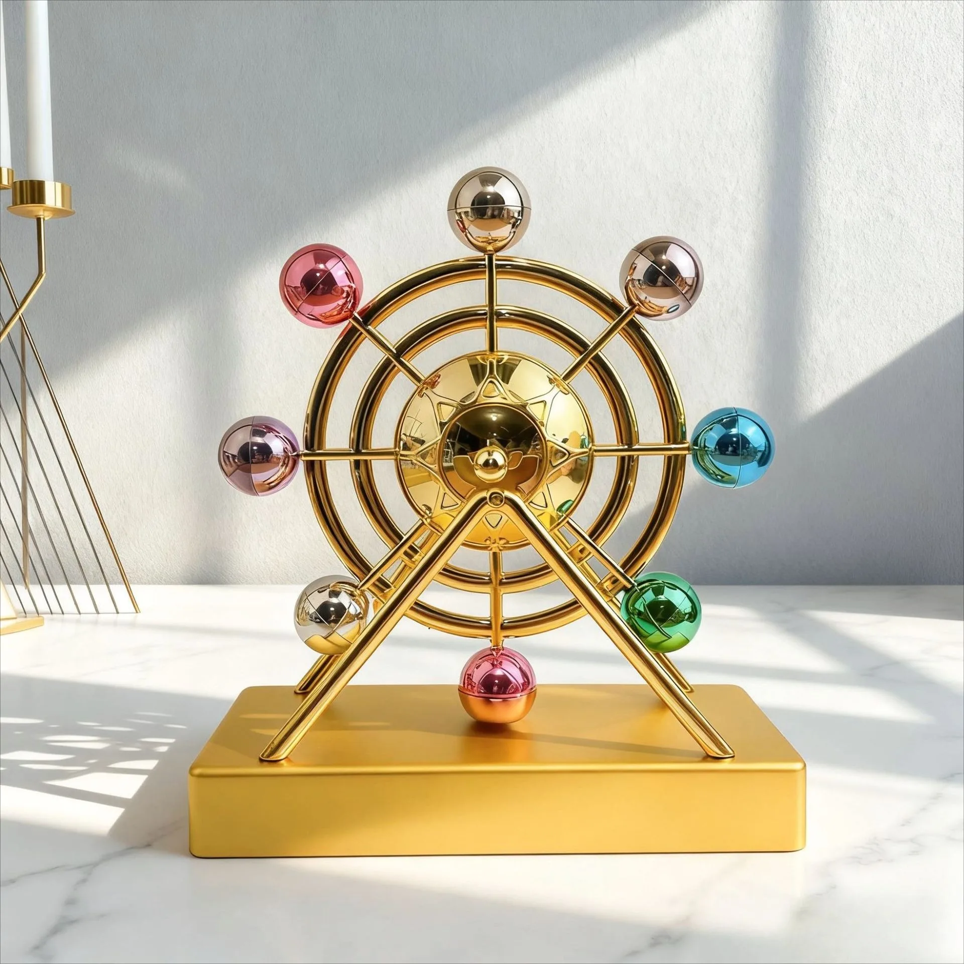 Фото Luxury Gold Metal Kinetic Ferris Wheel Ornament - Desk Stress Relief Rotating Figurine - Modern Home & Office Decor Gift №1