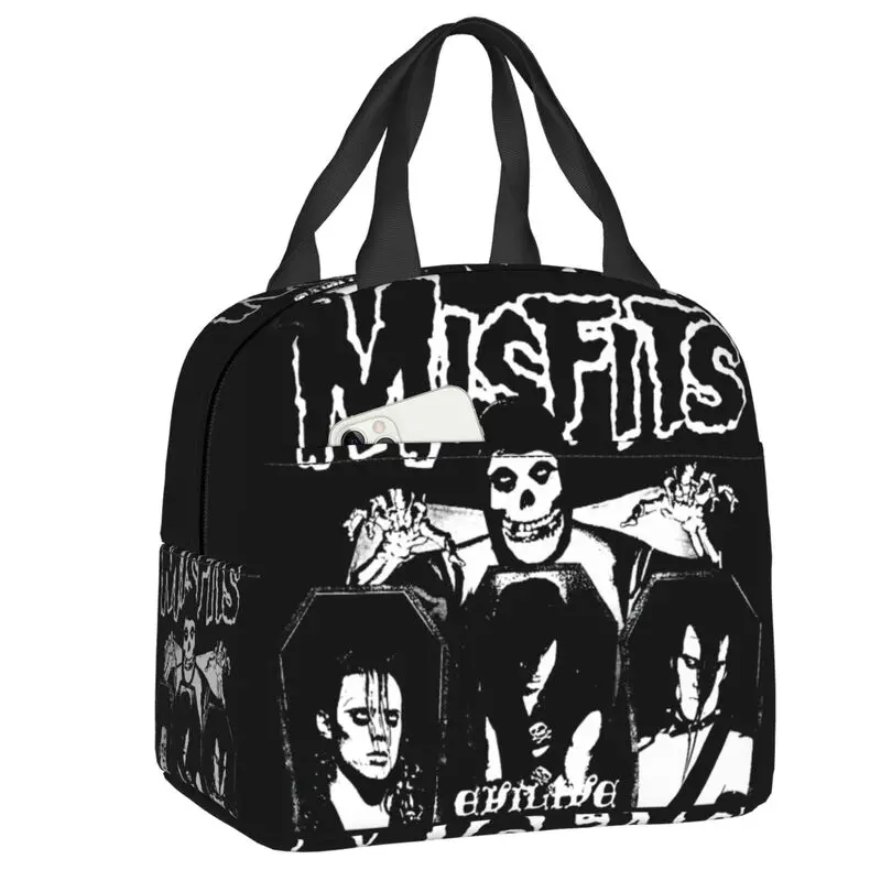 

Ланч-бокс Misfits женский с черепом, термоохладитель в стиле панк-рок для музыки, изолированная сумка для еды, школьный студенческий тоут для пикника