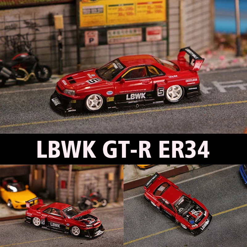 

Капот уличного оружия SW 1:64 LBWK GTR ER34, суперсилуэт, можно открыть, коллекция моделей автомобилей из сплава, миниатюрные игрушки для машинок