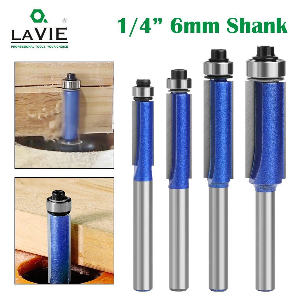 LAVIE 1pc 6mm 1/4 shank high-quality Milling Cutter Flush Trim With Bearing Router Bit set for Woodworking