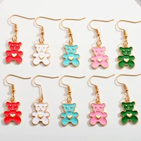 charm jewelry sets fashion simple cute ins color drop oil alloy animal bear pendant earrings girls women children birthday gift