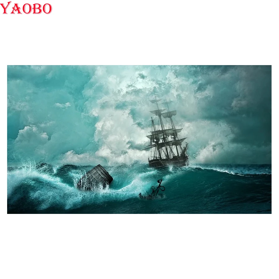 

5D алмазная живопись парусник на море волна полный квадрат алмазная живопись своими руками Набор для вышивки крестиком Алмазная вышивка мозаика домашний Декор подарок