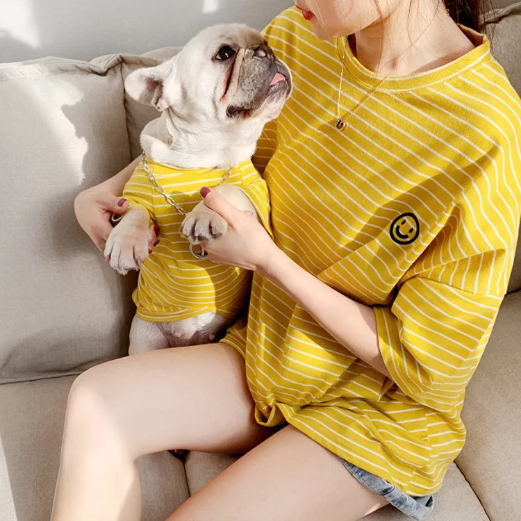 

Summer pet clothes thin new pet parent-child Teddy fado striped dog clothes T-shirt french bulldog puppy clothes
