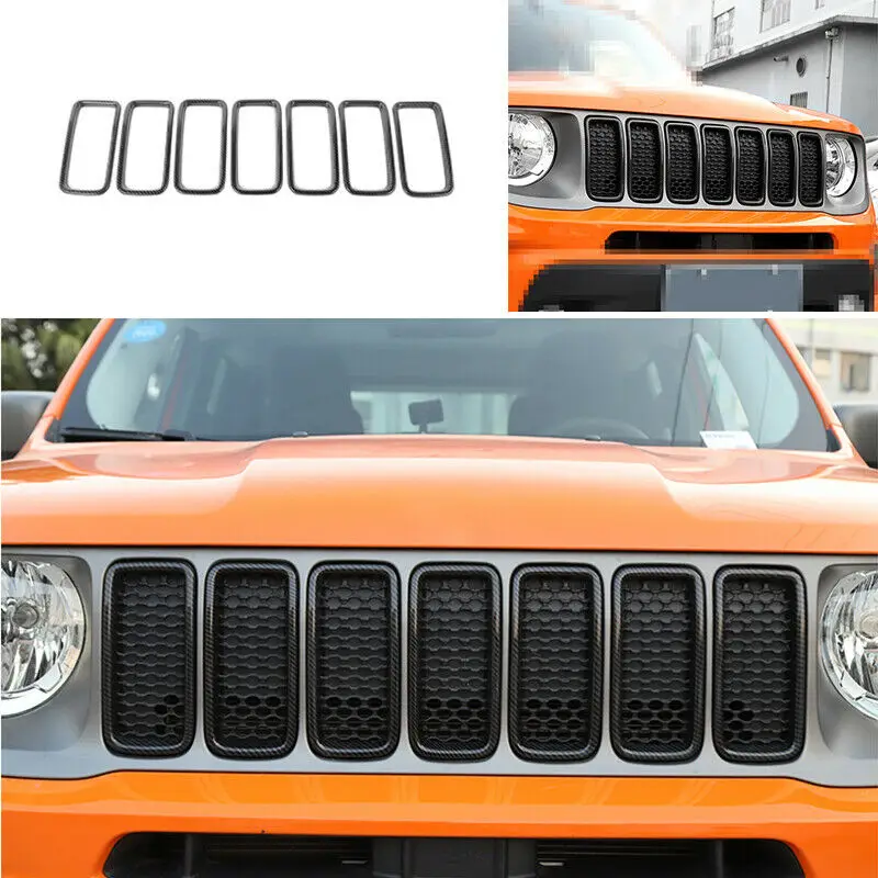 

Fit For Jeep Renegade 2019 2020 Carbon Fiber Front Grille Grill Ring Cover Trim