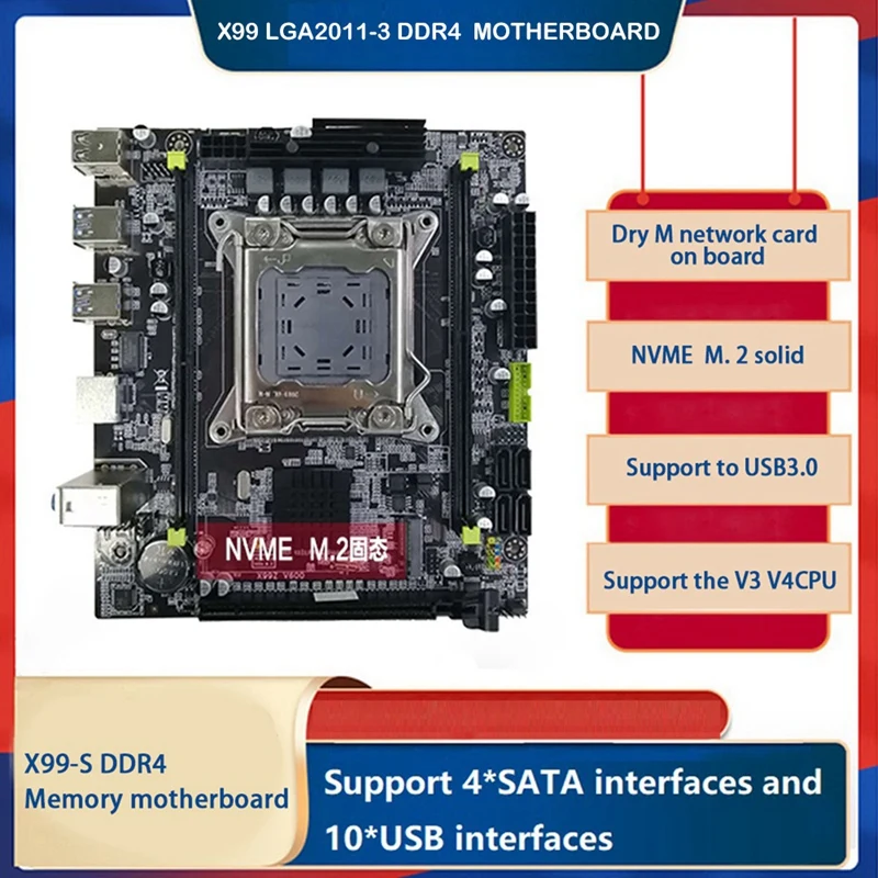 

X99-S Desktop Computer Motherboard LGA2011-3 DDR4X2 Memory Slot M.2 NVME PCIE X16 Game Motherboard For E5 2678 V3V4 CPU