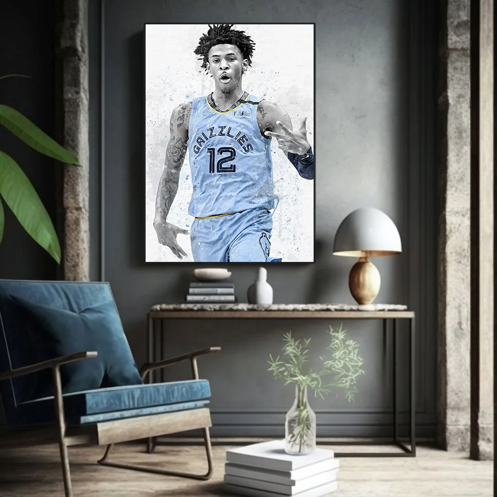 

1 шт., плакаты Ja Morants, баскетболист, холст, художественный принт, украшение для дома, настенная живопись, картина для декора комнаты мальчика