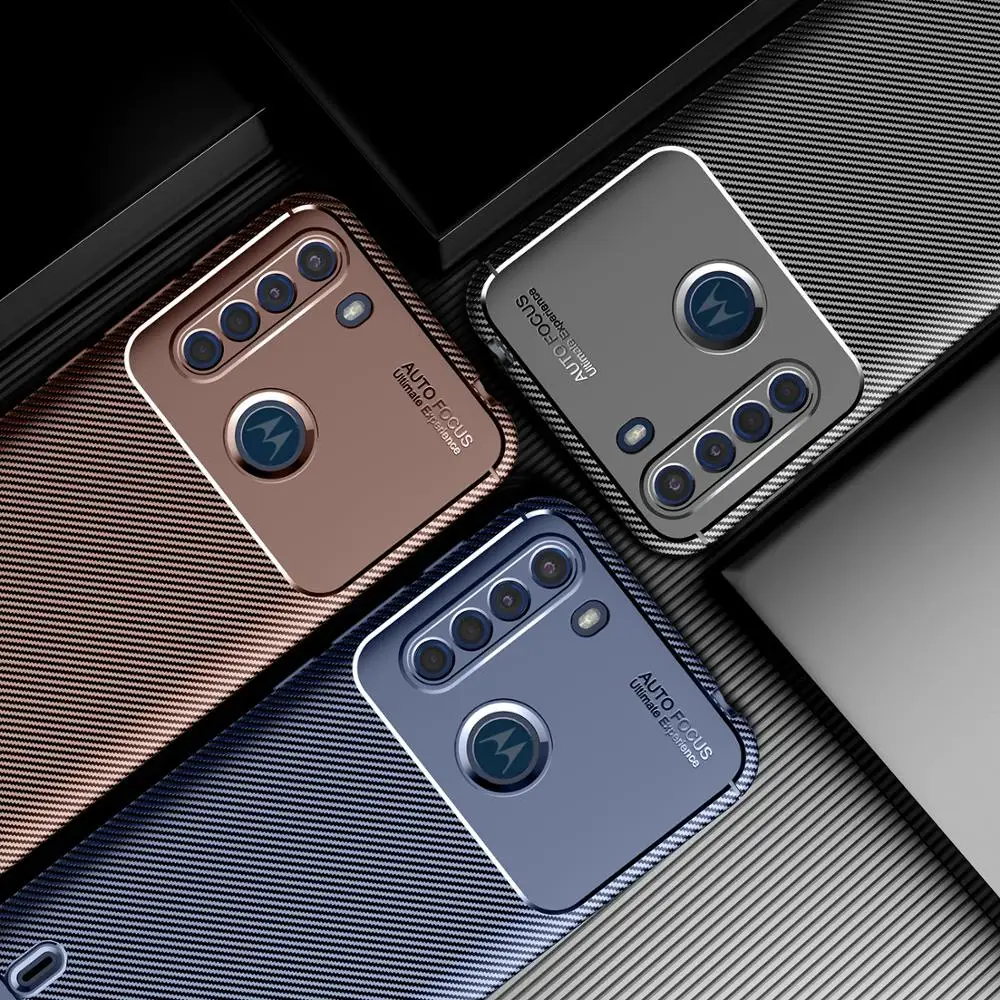 For Motorola Moto One Fusion G8 G9 Power G Stylus 2021 G10 G30 G100 Carbon Fiber Case Soft TPU Silicone Shockproof Case Cover