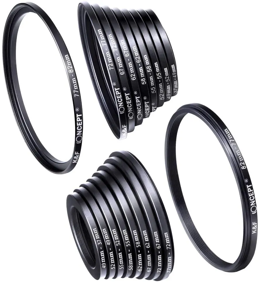 

K&F Concept 18 Pieces Filter Ring Adapter Set, Camera Lens Filter Metal Stepping Rings Kit (Includes 9pcs Step Up Ring Set +