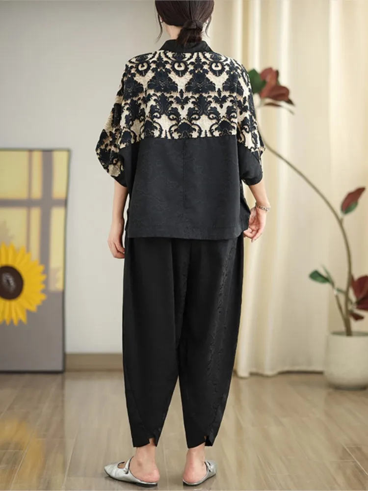 Комплект из 2 предметов для женщин блузка с коротким рукавом и цветочной вышивкой