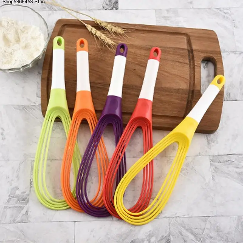 

1Pcs Multifunction Rotatable Balloon And Flat Whisk Egg Beater Plastic Hand Knead Dough Blender Egg Mixer Tools Kitchen Gadget