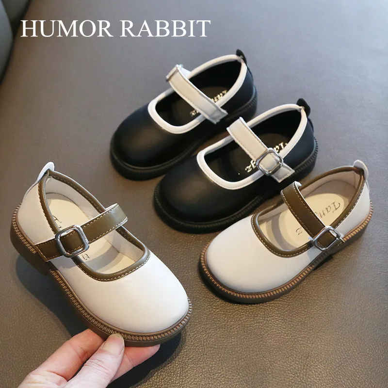 Spring Autumn Girls Leather Shoes Simple Brand Designer Princess Sweet Cute Soft Comfortable Children Flats Kids Shoes CN 21-32