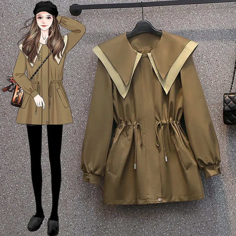 

Fall New Women's Doll Collar Campus Coat Female Adjustable Drawstring High Waist Long Sleeve Casual Loose Tops Versatile Jackets