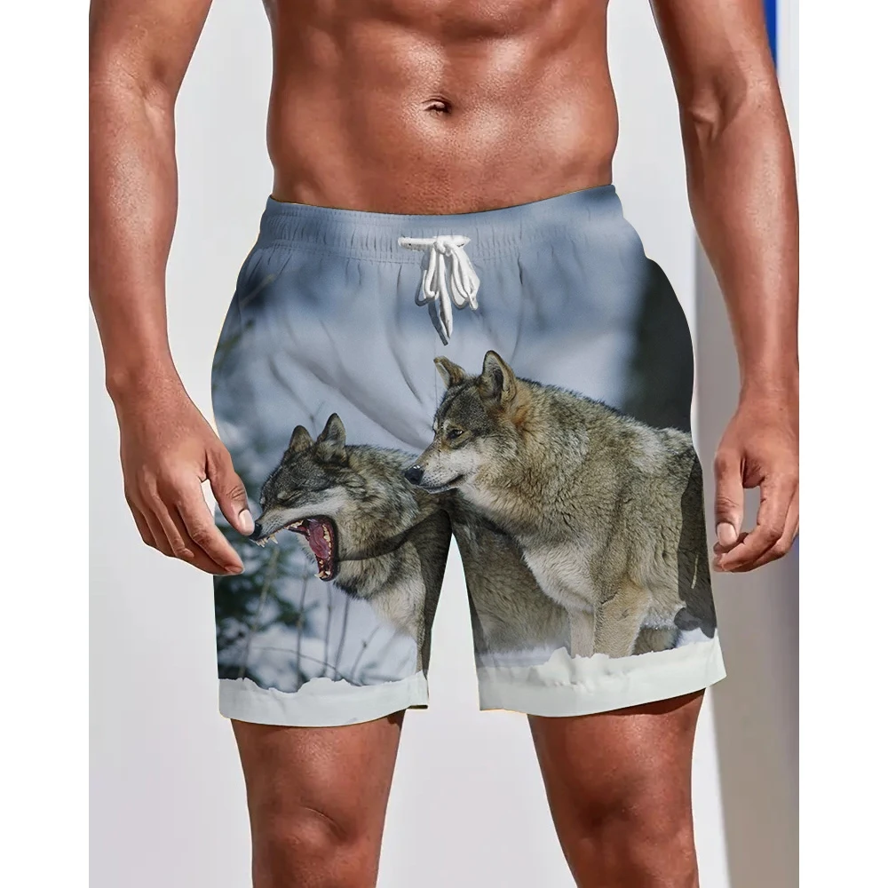 

Мужские пляжные брюки с 3D-принтом «волка», свободные быстросохнущие