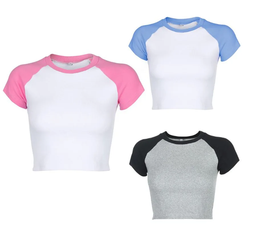 

Sexy Crop Top T-Shirt Round Neck Short Sleeve Yoga Top Sweatshirt Women’ s Short Tops Sport Shirt Workout Tops new