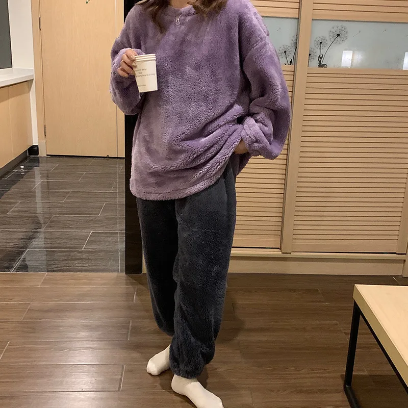 

2022 зимние толстые теплые фланелевые пижамные комплекты с длинным рукавом для женщин Корейская Милая бархатная Пижама кораллового цвета Пижама домашняя одежда