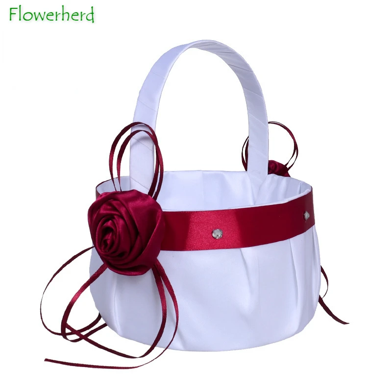 

Лента винная красная роза декоративная корзина для цветов Свадебный цветок девочка сбрызгиваемый Цветок Ручная корзина для цветов свадебное украшение