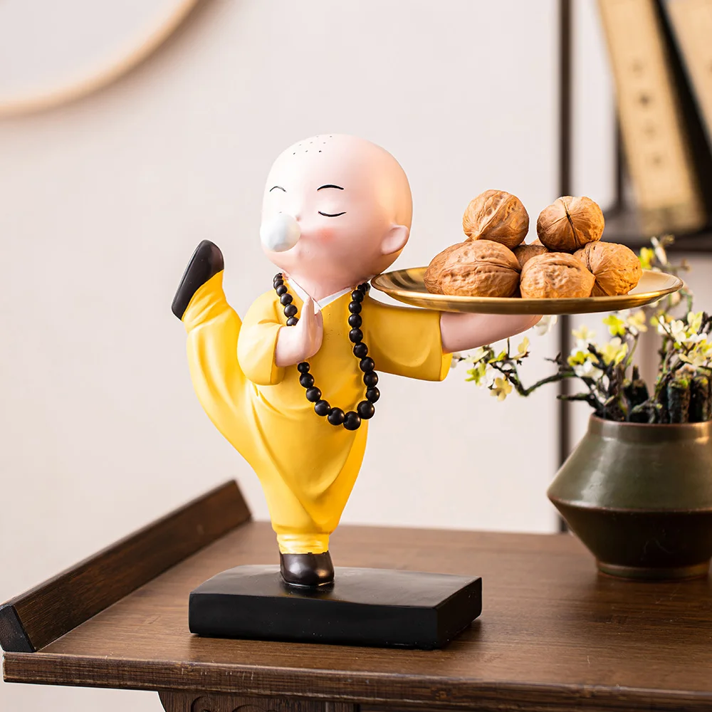 

Resin Statues Home Decoration Monk Figurines for Interior Storage Tray Buddhist Monk Sculptures Art Model Living Room Decoration