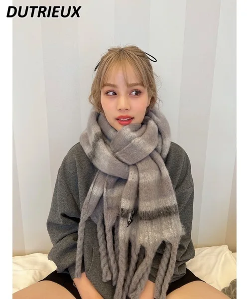 Теплый шарф из мохера для пары милый японский осенне-зимний универсальный