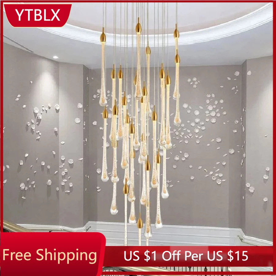 

Modern Crystal LED Chandelier for Living Room Large Luxury Cristal Staircase Hanging Lamps Gold Long Stair Indoor Light Fixtures